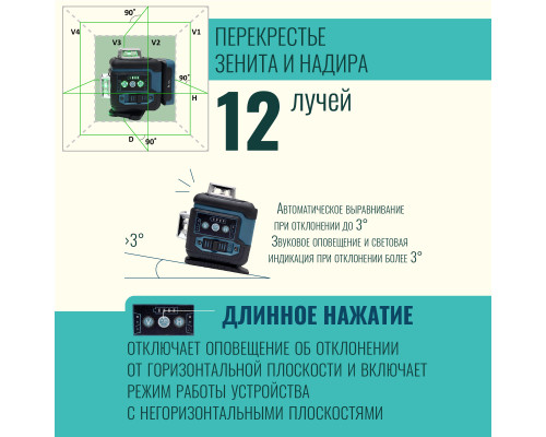 Профессиональный Лазерный уровень (нивелир) LT L12-360Q 12 линий + тренога 1.5м усиленная